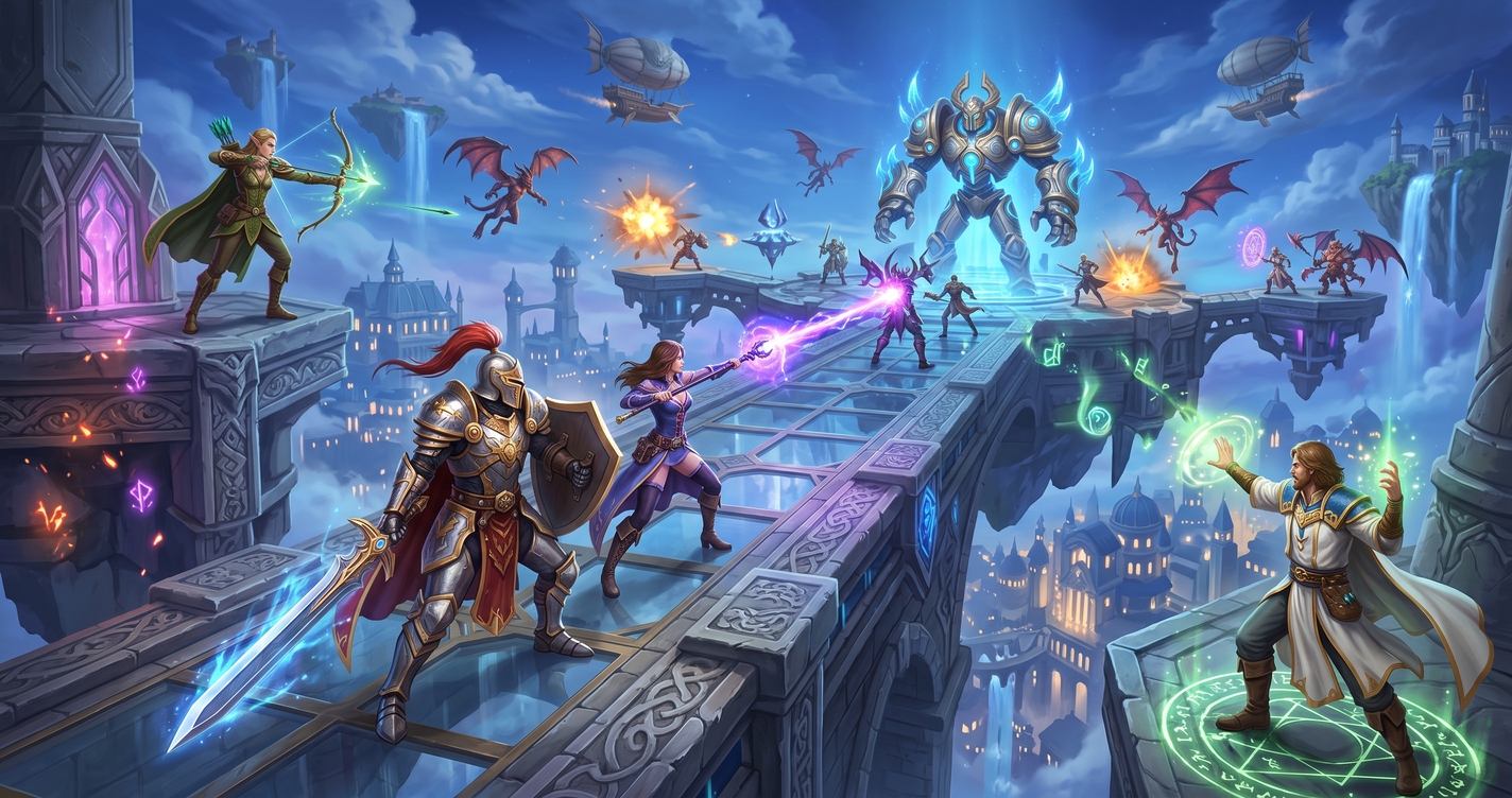 Epic RPG Fantasy Battle: A Hero Party vs. Giant Monsters